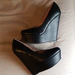 Black platform wedge shoes